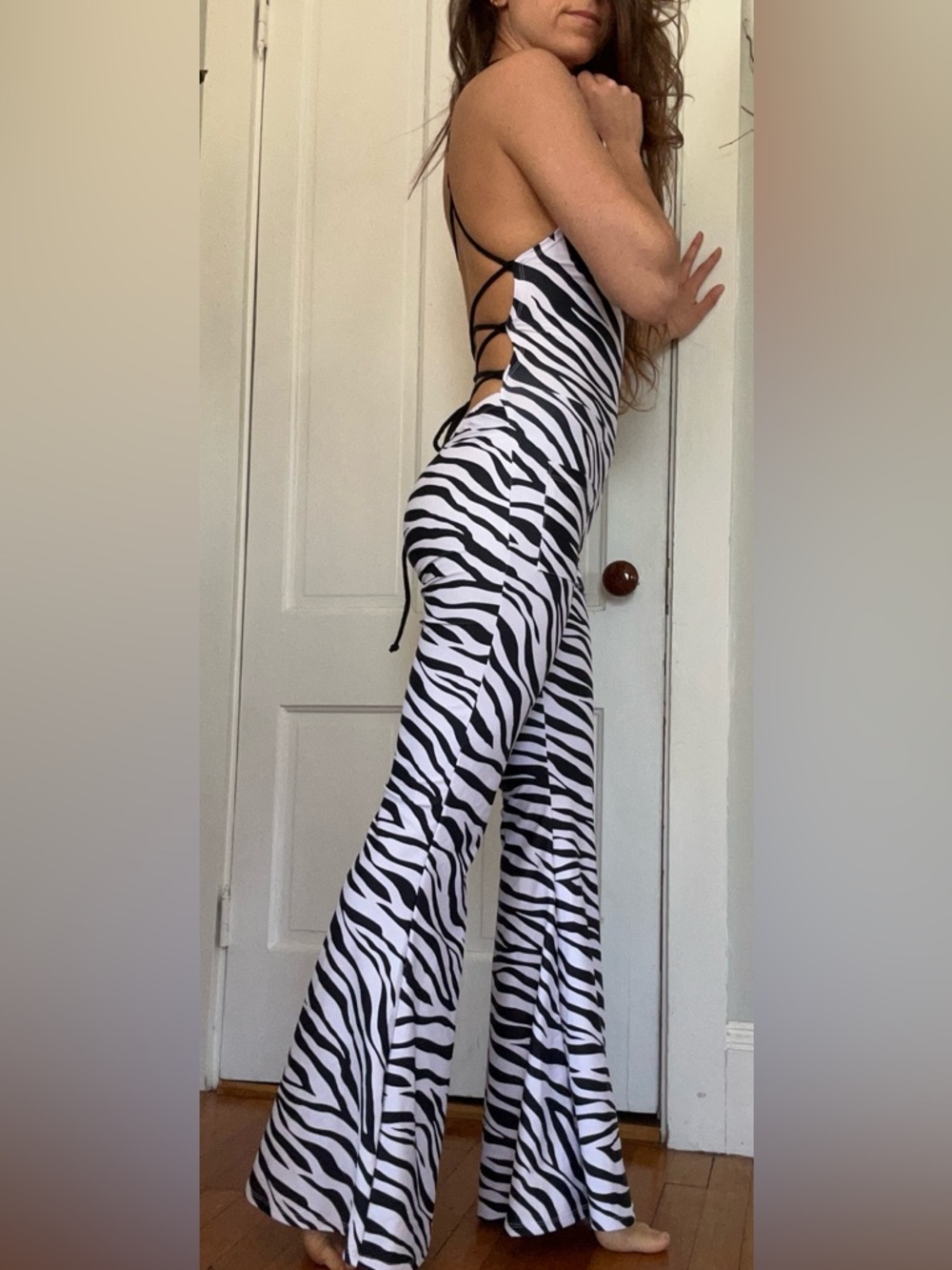 Warrior Within Zebra Print Flare Jumpsuit
